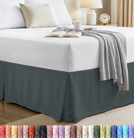 Queen Size Pleated Bed Skirt, Hides Under-Bed Storage 16 Inch Drop, Grey