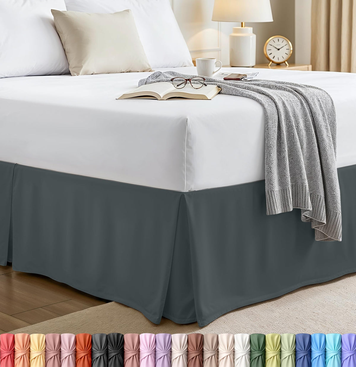 King Size Pleated Bed Skirt, Hides Under-Bed Storage 16 Inch Drop, White