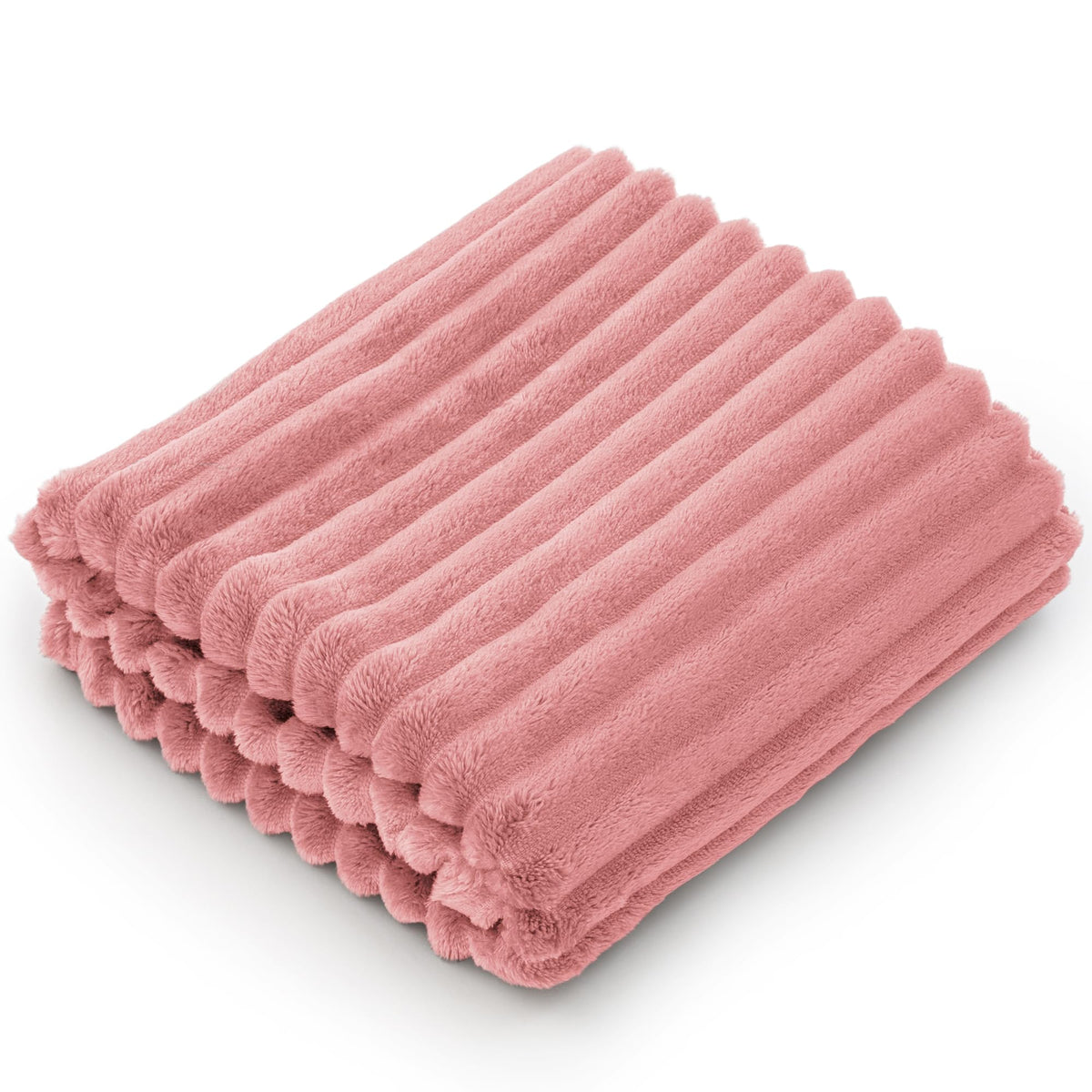 BEDELITE 3D Ribbed Jacquard Pink Fleece Throw Blanket for Couch, 50x60 Inch