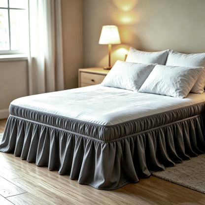 Juwenin Home Wrap Around Ruffle Bed Skirt, 16 Inch Drop, Elastic Fit, Wrinkle Resistant, Hotel Quality Bedskirt Dust Ruffle (White, Queen 16" Drop)