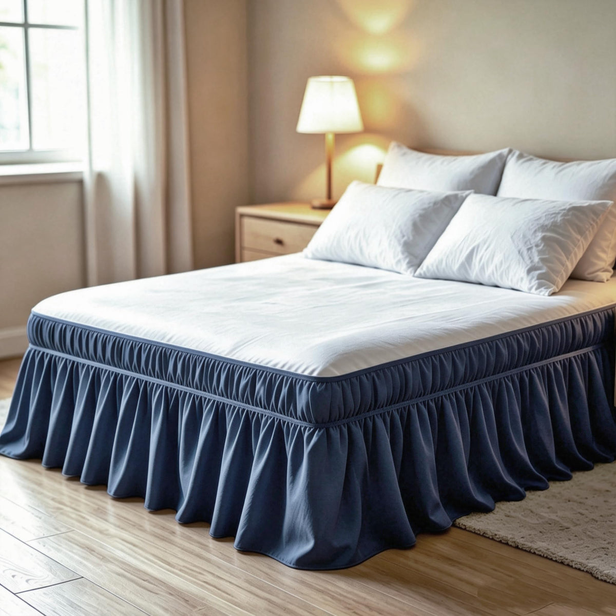 Juwenin Home Wrap Around Ruffle Bed Skirt, 16 Inch Drop, Elastic Fit, Wrinkle Resistant, Hotel Quality Bedskirt Dust Ruffle (White, Queen 16" Drop)