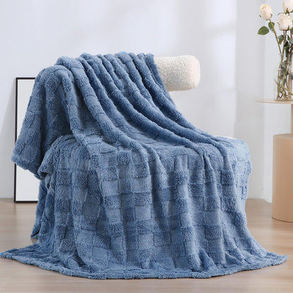Deep Purple Fleece Throw Blanket 50”×60”Checkered Design for Couch