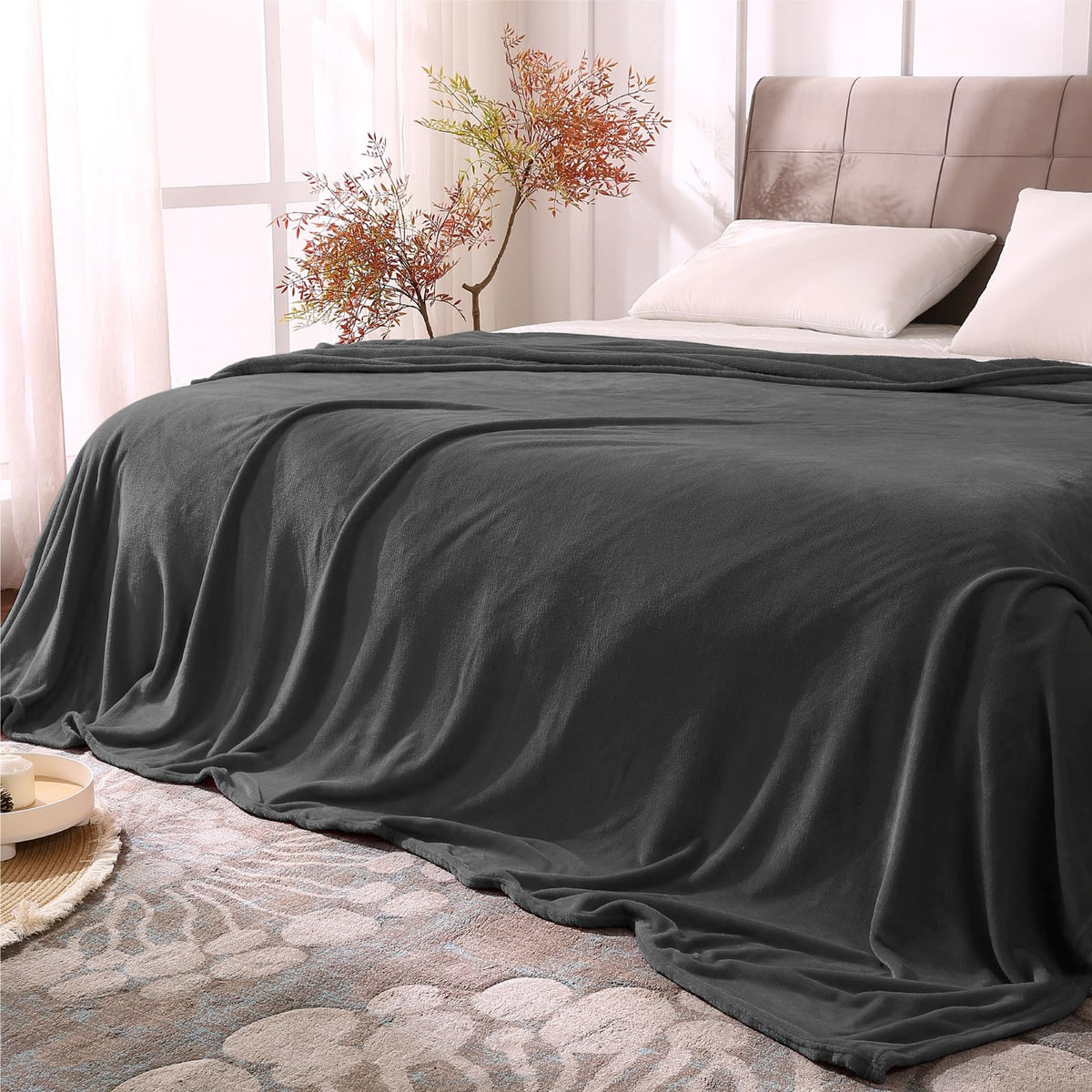 BEDELITE Fleece Blanket Soft Plush Throw for Couch Black 50"x60"