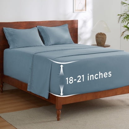 Bedsure Deep Pocket Queen Sheets Set - Fits Mattresses Up to 21 Inches Thick - 4 Piece GentleSoft Bed Sheets, Moisture Wicking, Soft & Cooling Bedsheet & Pillowcases, Easy & Secure Fit, Light Grey