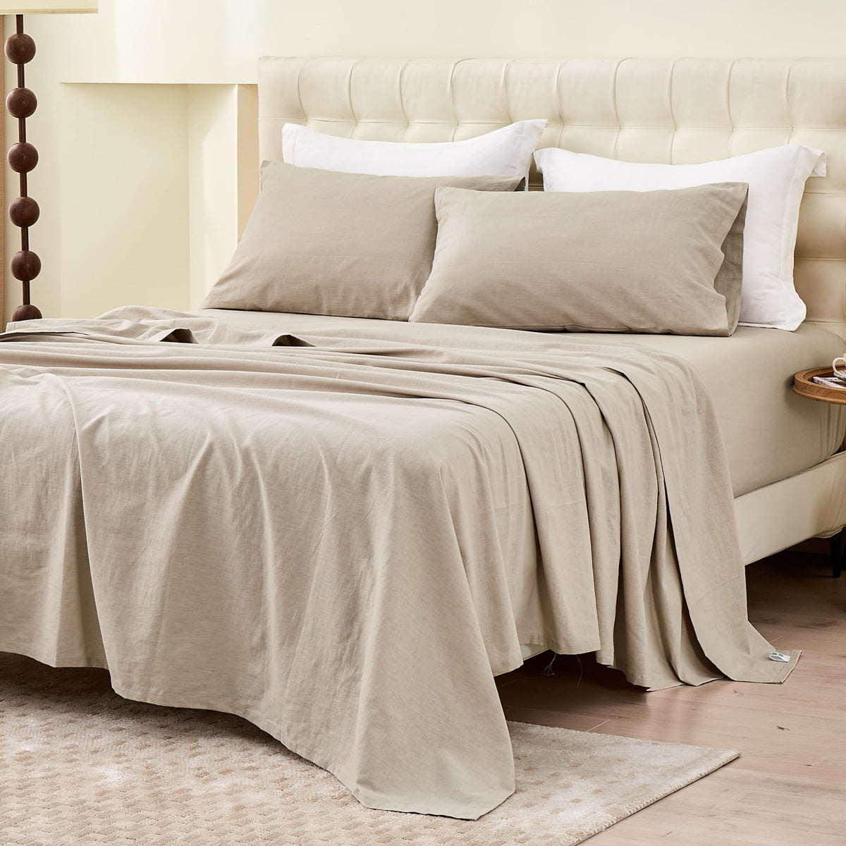 BISELINA Linen Sheet French Flax Flat Sheet Only 55% Euro Flax 45% Cotton Basic Style Solid Color Soft Breathable Farmhouse Top Sheet 1-Piece (Full, Linen)
