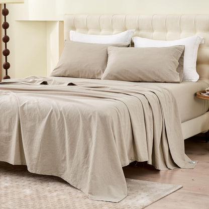 BISELINA Linen Sheet French Flax Flat Sheet Only 55% Euro Flax 45% Cotton Basic Style Solid Color Soft Breathable Farmhouse Top Sheet 1-Piece (Full, Linen)