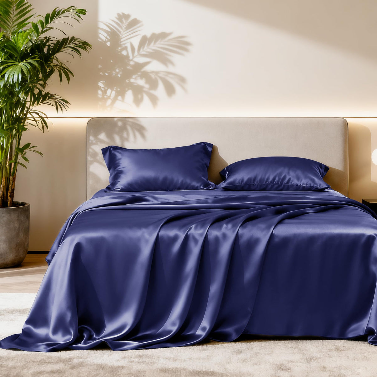 Love's cabin Satin Queen Sheets Set, 4 Pieces, Pink, 15" Deep Pocket