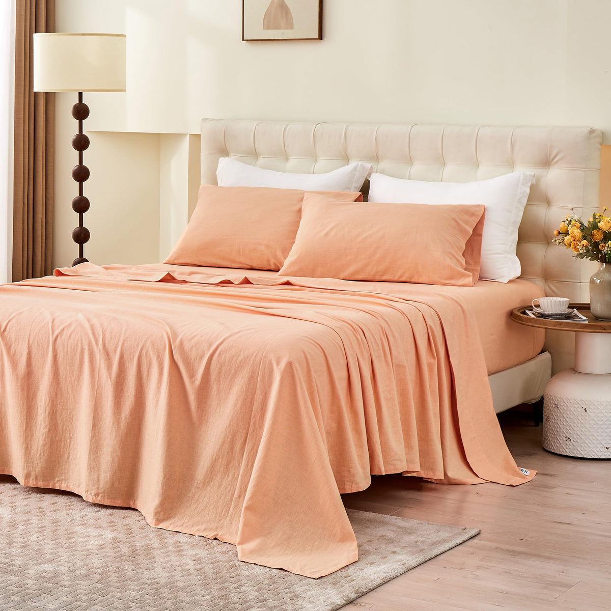 BISELINA Linen Sheet French Flax Flat Sheet Only 55% Euro Flax 45% Cotton Basic Style Solid Color Soft Breathable Farmhouse Top Sheet 1-Piece (Full, Linen)