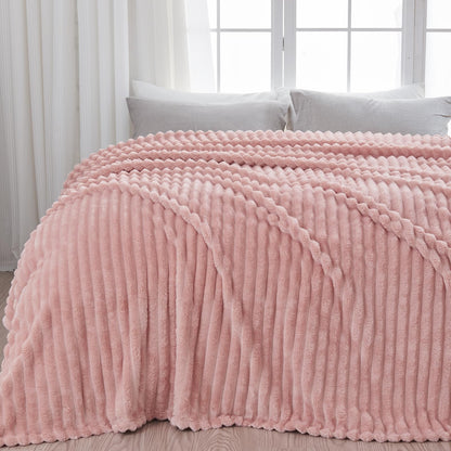 NEWCOSPLAY Fleece Ribbed Cozy Throw Blanket for Couch, Pink, 50"x60"