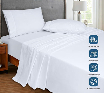 Royale Linens 100% Organic Cotton Queen Flat Sheet Only - Super Soft - Percale Top Sheets - Queen Flat Sheet Sold Separately - Breathable, Cool & Crisp White Sheets Only (90" x 102", White)