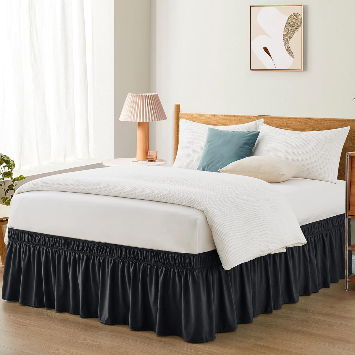 Entisn Black Wrap Around Bed Skirt, Twin Twin XL 18-Inch Brushed Drop