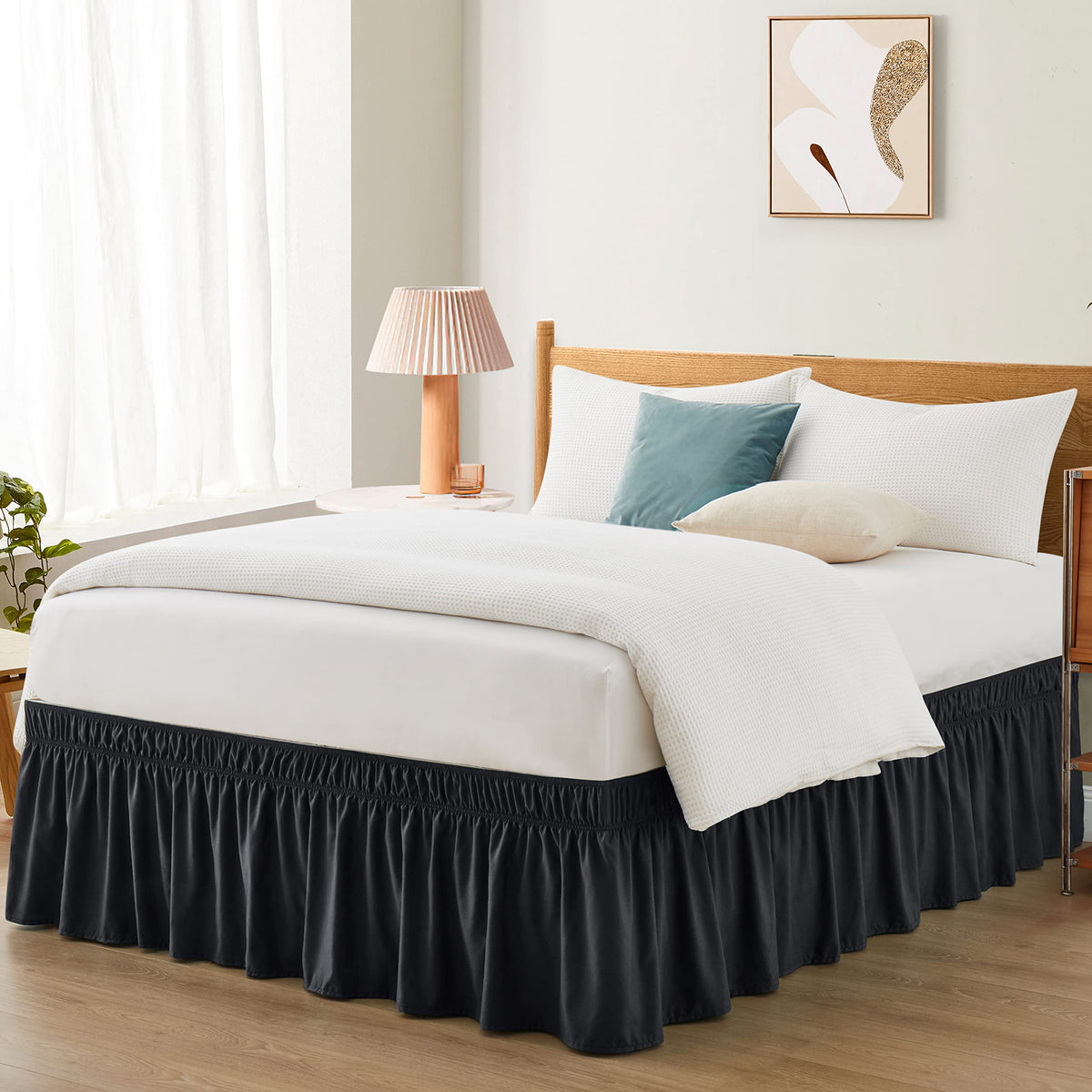 Entisn Black Wrap Around Bed Skirt, Twin Twin XL 18-Inch Brushed Drop