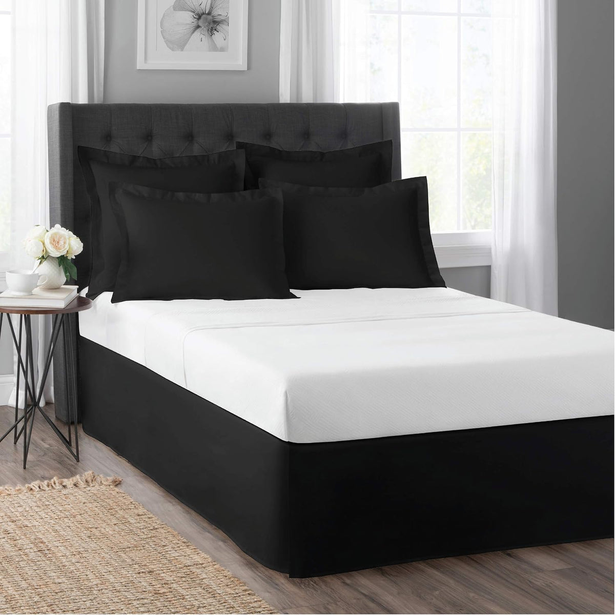 Today’s Home Classic Tailored Bed Skirt Dust Ruffle, Microfiber, 14" Drop Length, King, Black