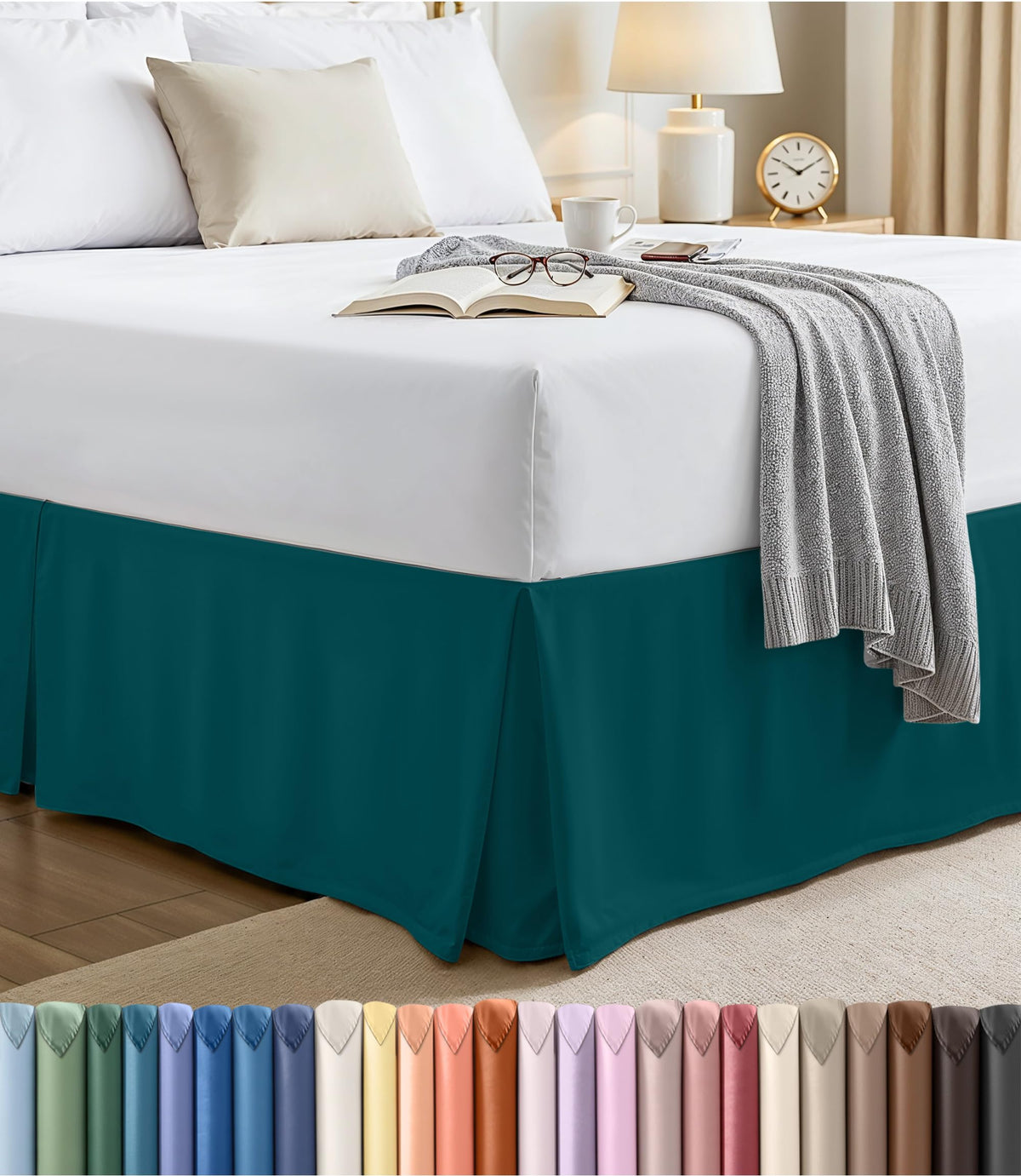 Queen Size Pleated Bed Skirt, Hides Under-Bed Storage 16 Inch Drop, Grey