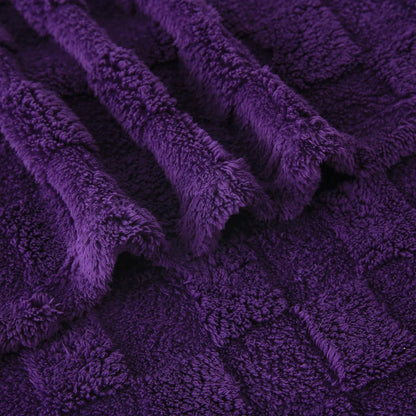 Deep Purple Fleece Throw Blanket 50”×60”Checkered Design for Couch