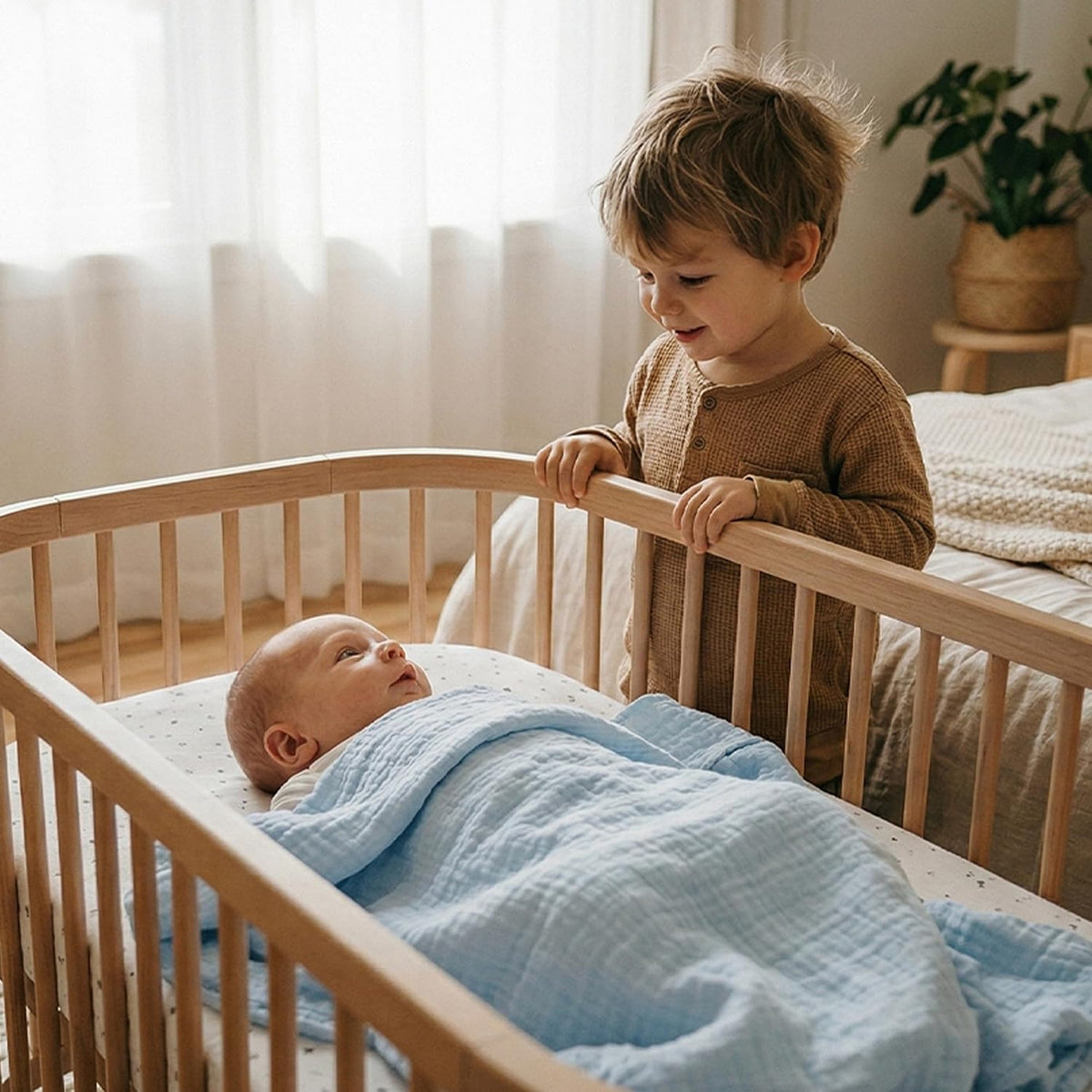 GLLQUEN BABY Muslin Swaddle Blankets for Newborn Boys, Large 40''x38''
