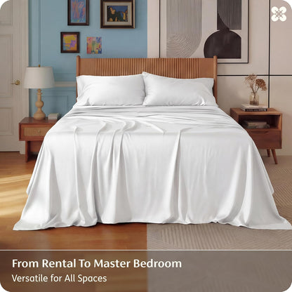 Bedsure PureWoven 100% Rayon Derived from Bamboo, Queen Sheets, 4 Pieces
