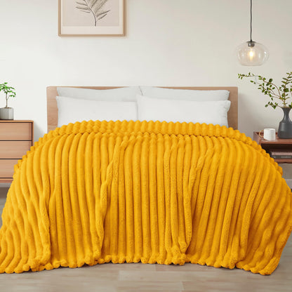 Exclusivo Mezcla Striped Fleece Throw Blanket for Couch, Sofa, Navy Blue