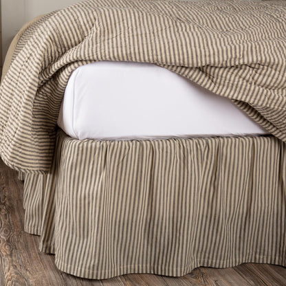VHC Brands Sawyer Mill Ticking Striped Cotton Farmhouse Split Corners Gathered King Bed Skirt, 78x80x16, Charcoal Dark Creme White
