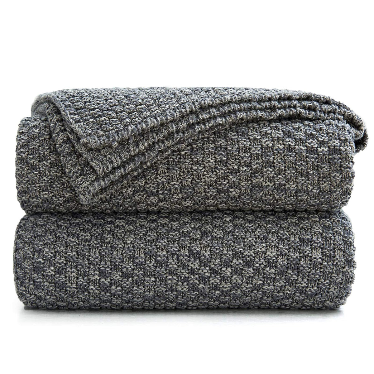 Longhui bedding 100% Cotton Knitted Throw Blanket – Dark Grey, Soft & Cozy, Machine Washable, 51"x63" – Perfect for Living Room, Couch, Sofa, Bed or Travel