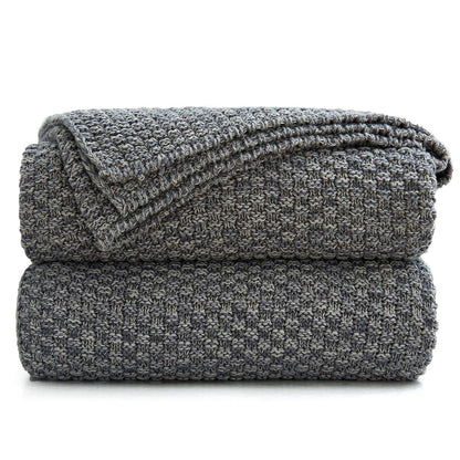 Longhui bedding 100% Cotton Knitted Throw Blanket – Dark Grey, Soft & Cozy, Machine Washable, 51"x63" – Perfect for Living Room, Couch, Sofa, Bed or Travel