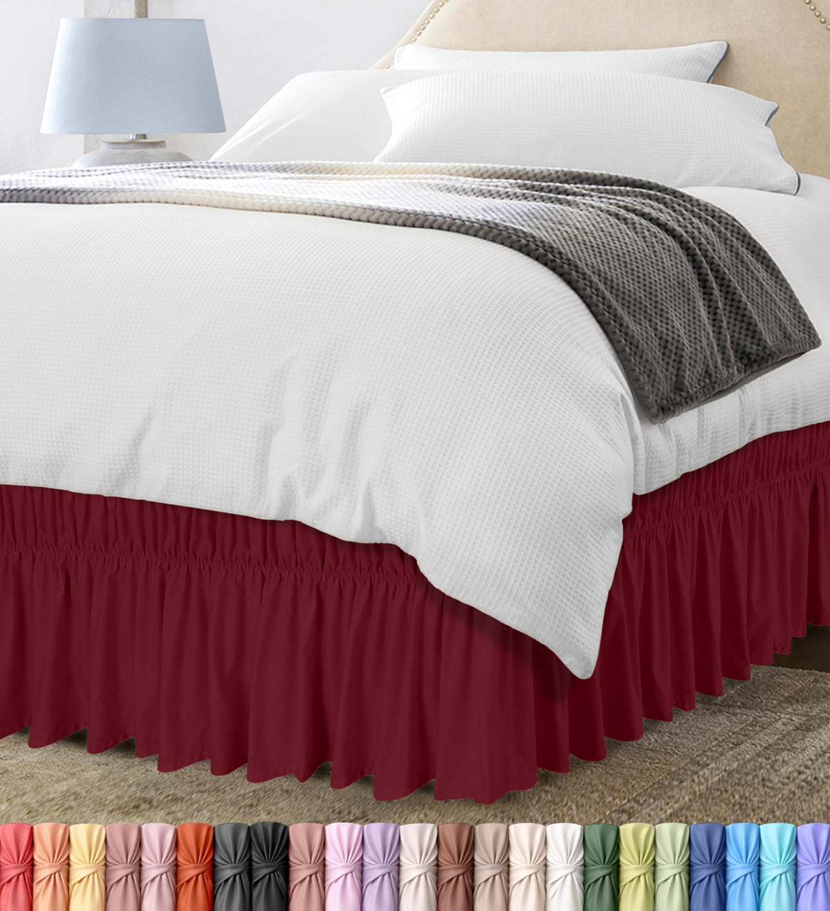 Wrap Around Queen Bed Skirt, Easy Fit Elastic Belt, 16 Inch Drop, White