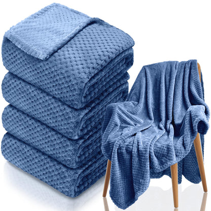 4 Pack Fleece Throw Blankets 50x60 Inches - 270 GSM Ultra Soft Plush Flannel for Bed Couch Sofa, Lightweight Warm 3D Waffle Texture, No Shedding No Pilling All Season Throw (Gray)