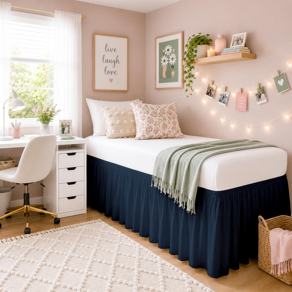SlumberWell College Dorm Twin XL Ruffled Bed Skirt, 42 Inch Drop, White