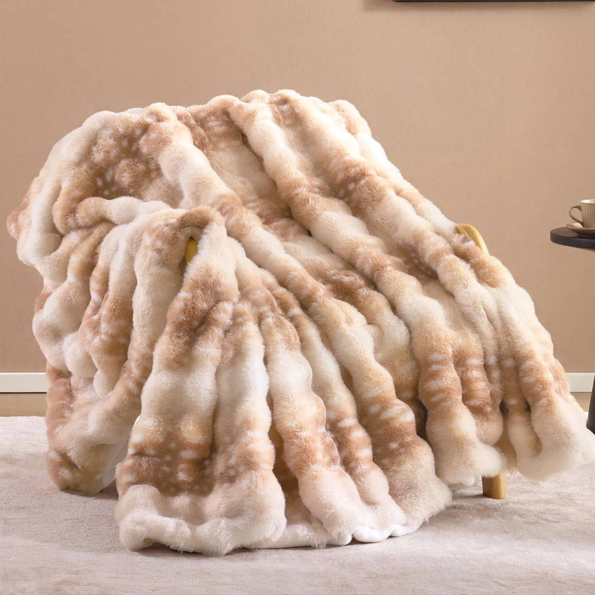 Smoofy Faux Rabbit Fur Throw for Couch - Rainbow Bubble Blanket 50"x60"