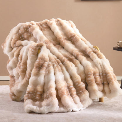 Smoofy Faux Rabbit Fur Throw for Couch - Rainbow Bubble Blanket 50"x60"
