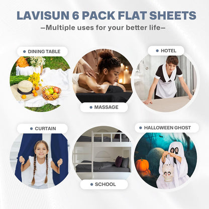 Lavisun Twin Flat Sheets Only, 6 Pack Soft Brushed Microfiber Bedding Sheets for Hotel, Massage, Hospital, Home, Dorm, Bulk Top Flat Sheets Only Twin Size (Grey)