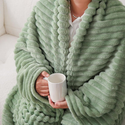Sage Green Fleece Throw Blanket 50”×60” for Couch Sofa Livingroom
