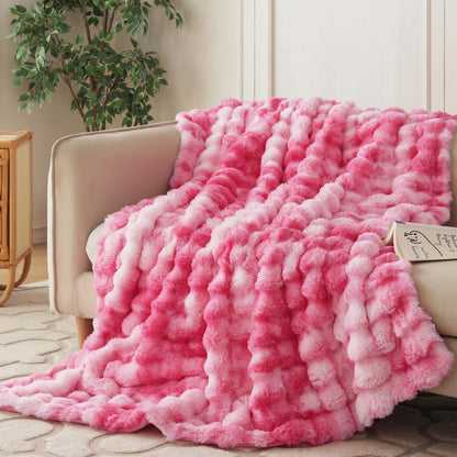 COOVA Soft Bubble Faux Fur Throw Blanket, 50"x60", Tie-dye Brown