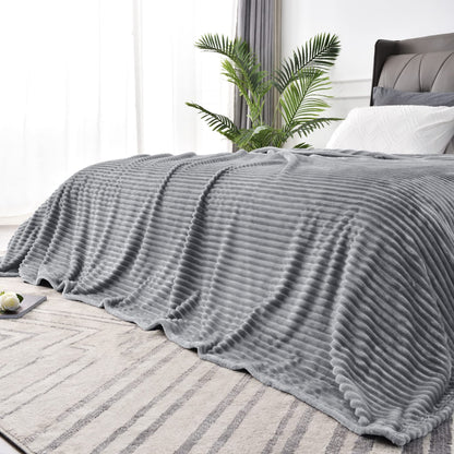 BEDELITE 3D Ribbed Jacquard Pink Fleece Throw Blanket for Couch, 50x60 Inch