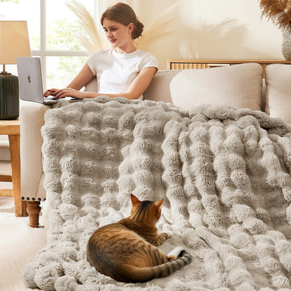 L'AGRATY Faux Rabbit Fur Throw Blanket for Couch, 50'' x 60'', Cocoa Brown