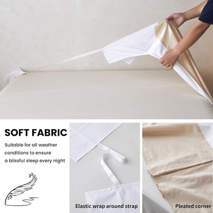 BISELINA French Linen Wrap Around Bed Skirt with Pleated Corner 14-Inch Tailored Drop Natural Flax Cotton Blend Basic Soft Cozy (14" Queen, Linen)