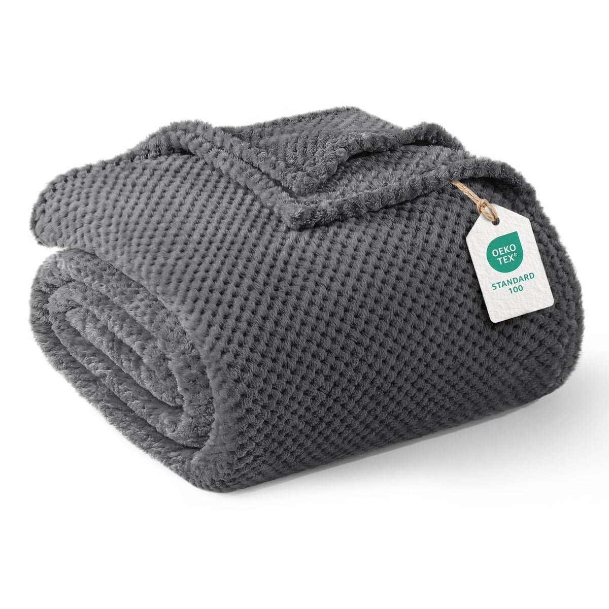 Exclusivo Mezcla Large Waffle Fleece Throw Blanket for Couch, Slate Blue