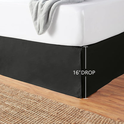 Amazon Basics Lightweight Pleated Bed Skirt, Wrinkle Resistant, Machine Washable, Full, Black, Solid