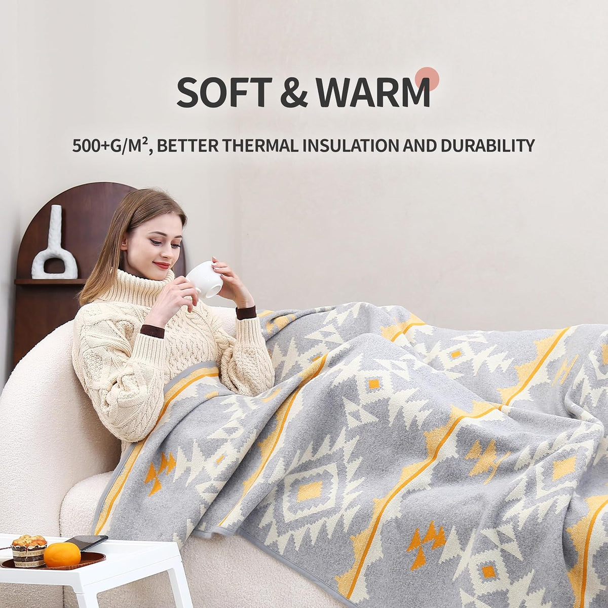 ACUSHLA Merino Wool Camping Blanket Warm Outdoor Travel Throw,Morocco Grey