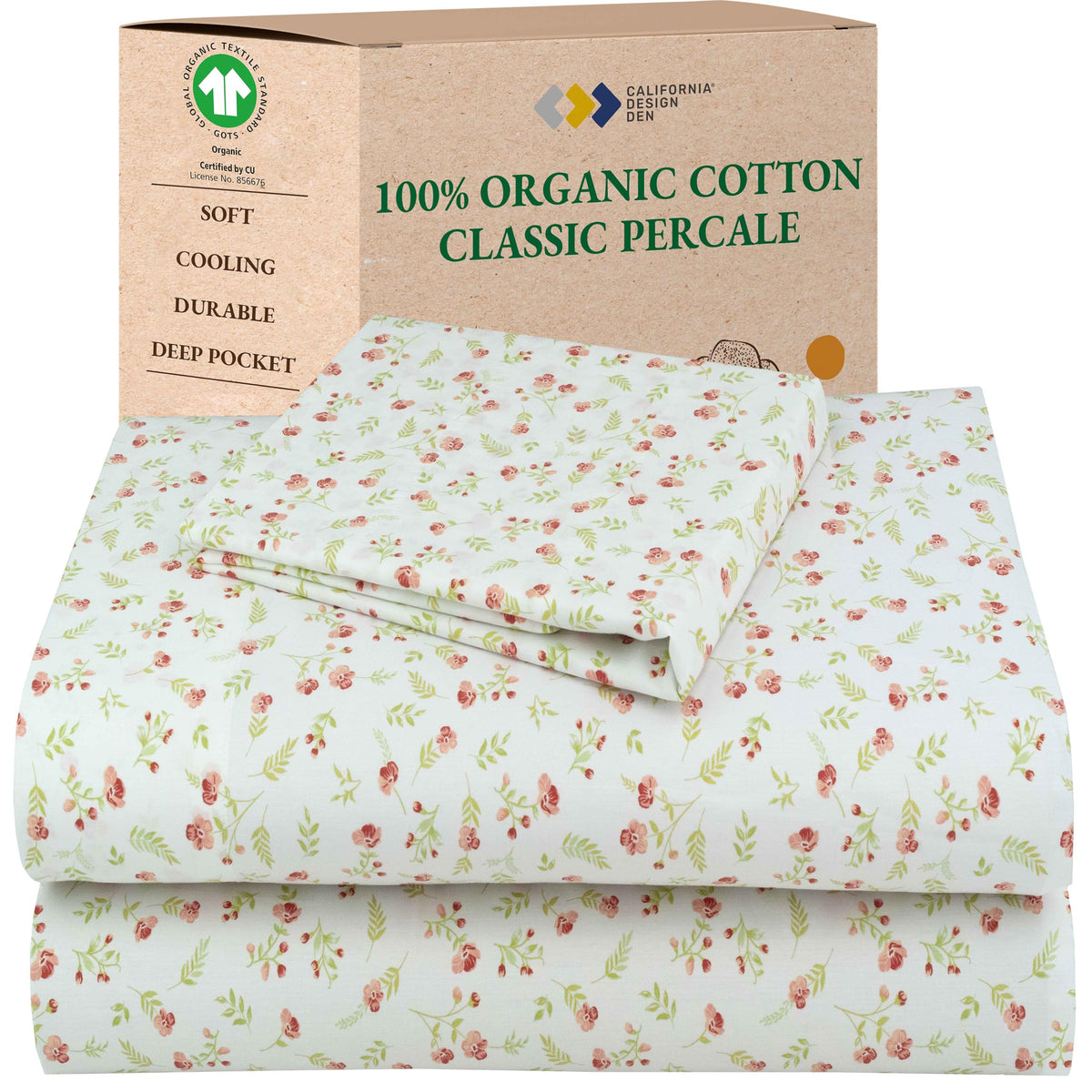 California Design Den 100% Organic Cotton Queen Bed Sheet Set, Olive Green