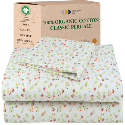 California Design Den 100% Organic Cotton Queen Bed Sheet Set, Olive Green