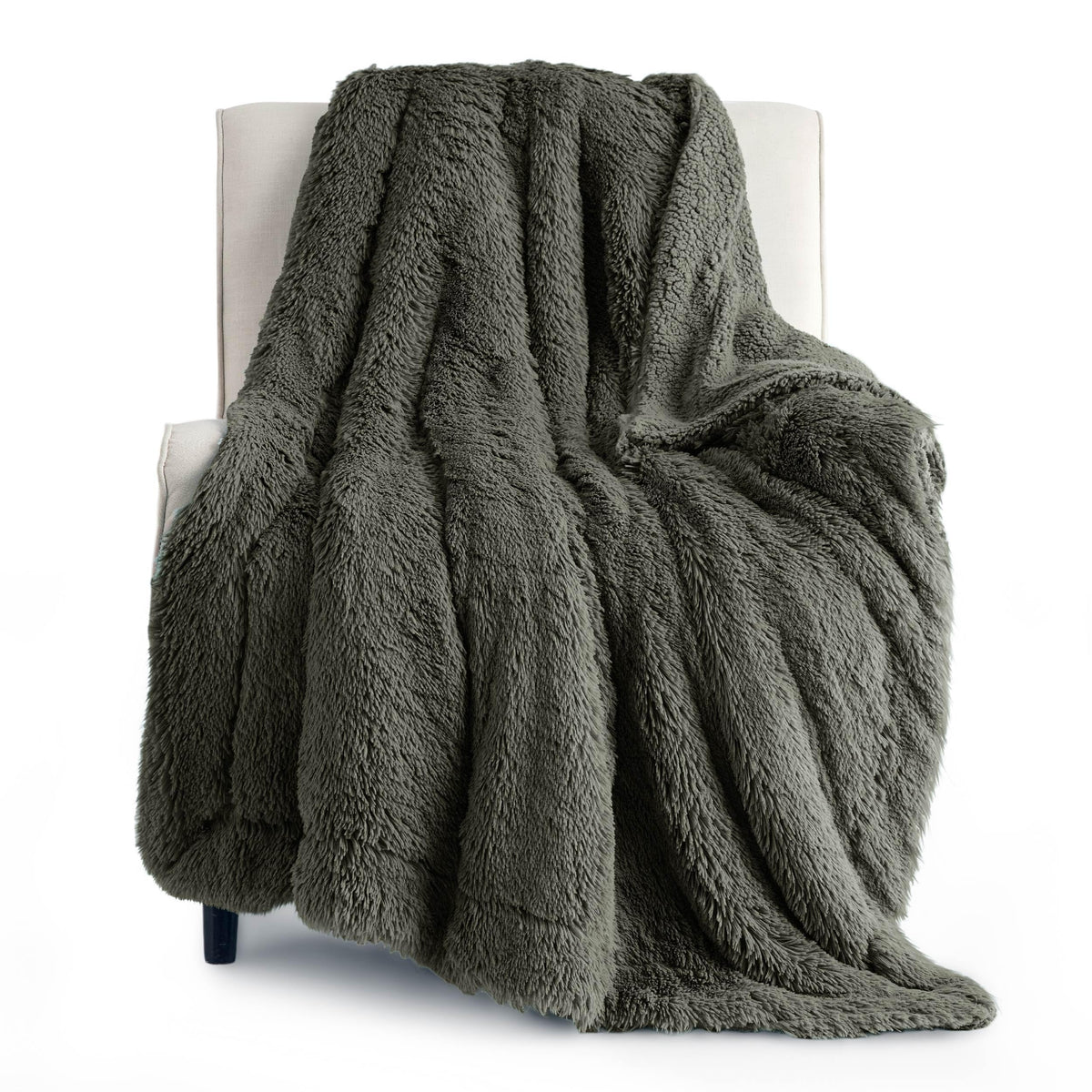 Bedsure Faux Fur Fluffy Fleece Sherpa Blanket Couch Throw Grey 50"x60"