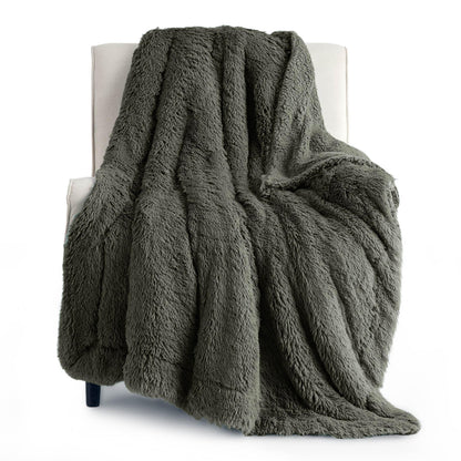 Bedsure Faux Fur Fluffy Fleece Sherpa Blanket Couch Throw Grey 50"x60"