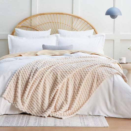 EXQ Home Turtle Shell Throw Blanket Beige for Couch Gentle Soft Fleece