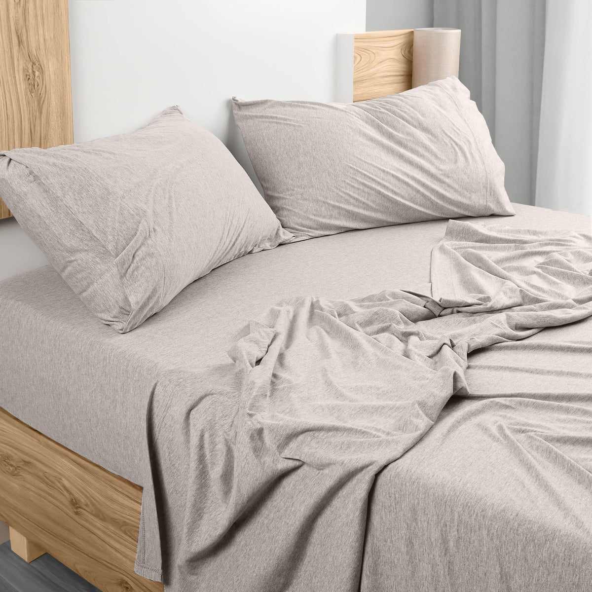Jersey Knit Sheets 4 Piece, Cotton T-Shirt Feel, Queen, Dark Grye Grey