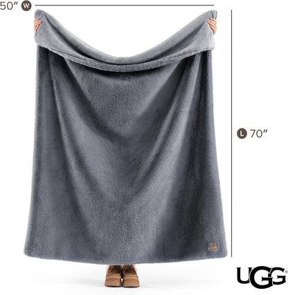 UGG Euphoria Throw Blanket, Plush Faux Fur Blanket, 50" x 70", Grey Blue