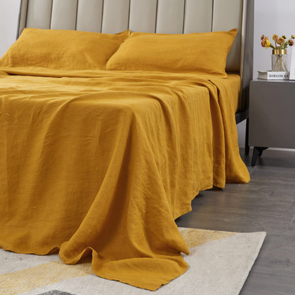 S VICTORY SYMBOL 100% Organic Linen Flat Sheet 1 Piece-Stone Washed French Flax Twin Size Bedding,Soft Flat Top Sheet Breathable(66"x96",Creamy White)