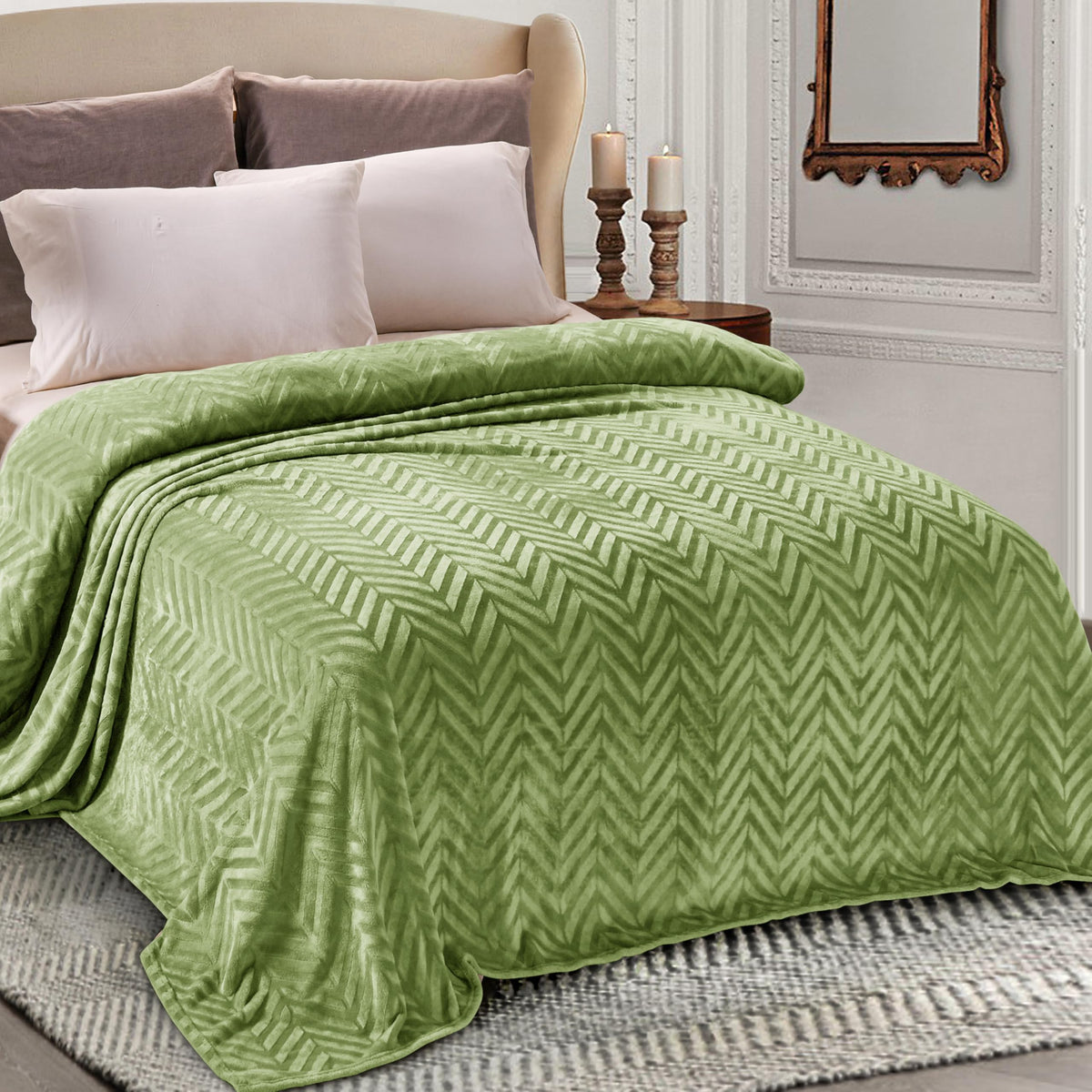 Whale Flotilla Flannel Fleece Fall Bed Blanket Queen Size, Emerald Green