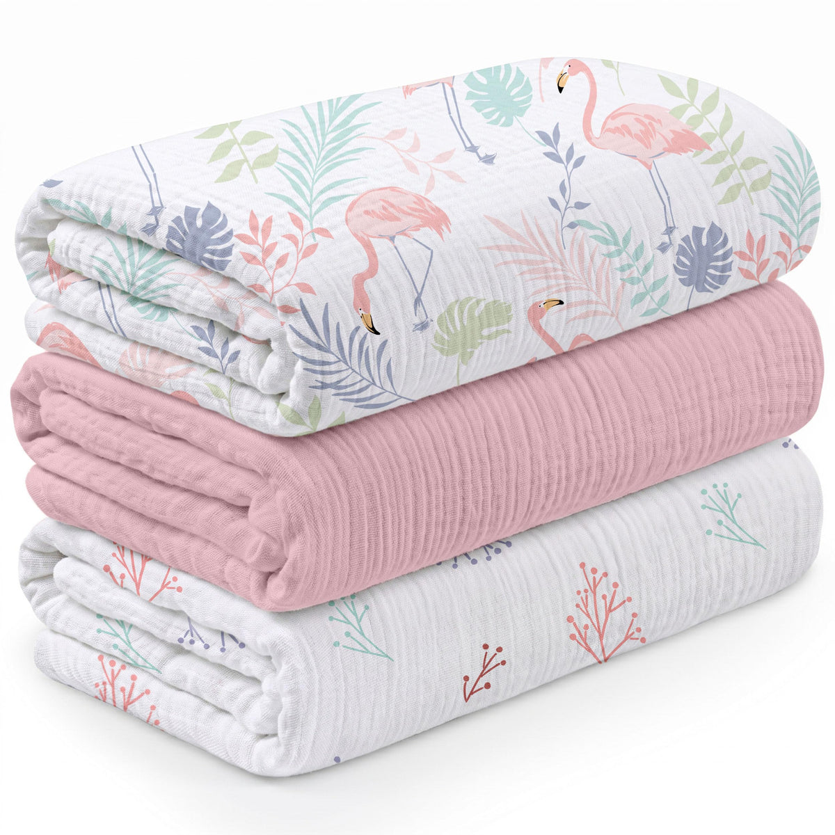 Muslin Swaddle Blankets for Newborn, 3 Pack Breathable Soft Receiving Blanket, Large 38 x 40 inches Swaddle Wrap Burping Clothes, Essentials Infant Shower Items, Toddler Gift (Bright Colors)