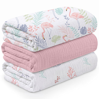 Muslin Swaddle Blankets for Newborn, 3 Pack Breathable Soft Receiving Blanket, Large 38 x 40 inches Swaddle Wrap Burping Clothes, Essentials Infant Shower Items, Toddler Gift (Bright Colors)